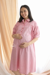 MAMA HAMIL Jessica Dress Baju Ibu Hamil Menyusui Stripe Krah Formal Kotak Murah Modis   DRO 1022 15  large